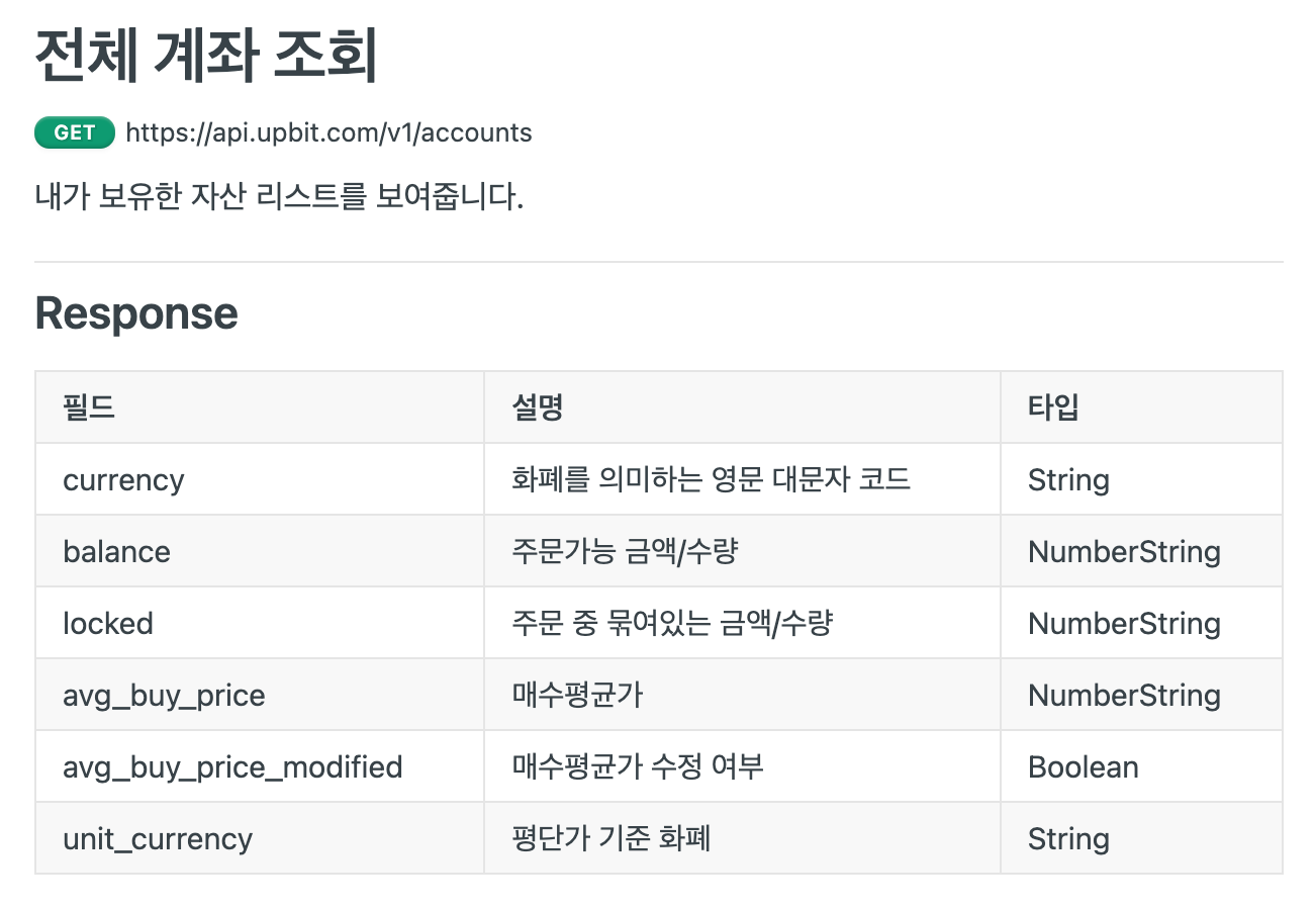 업비트 API 문서